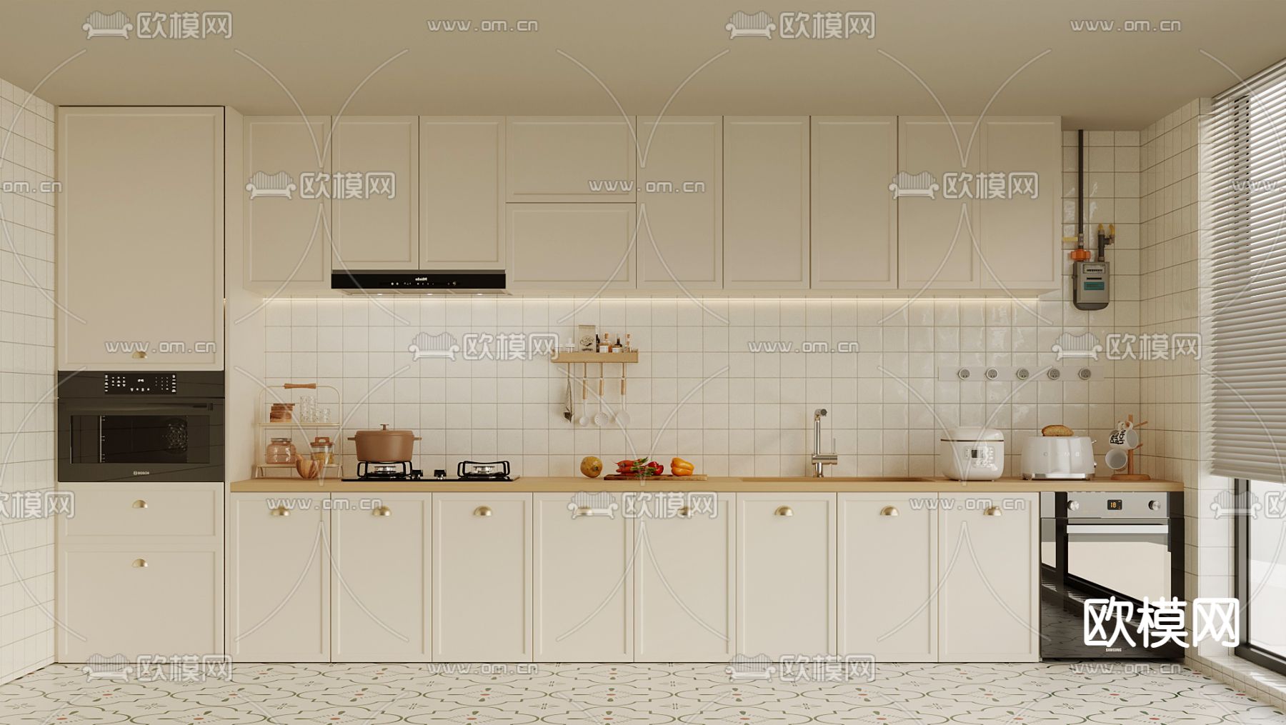 奶油风橱柜3d模型下载