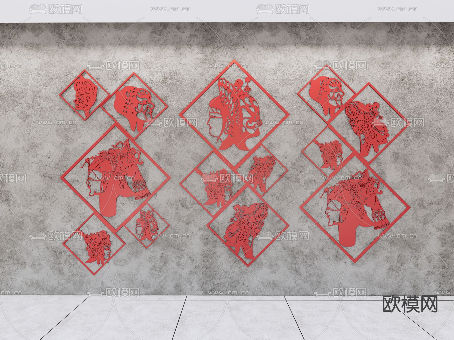 中式剪纸 装饰挂画 墙饰挂件su模型