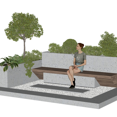  现代景观座椅 户外椅 花池座椅 树池座凳su模型 