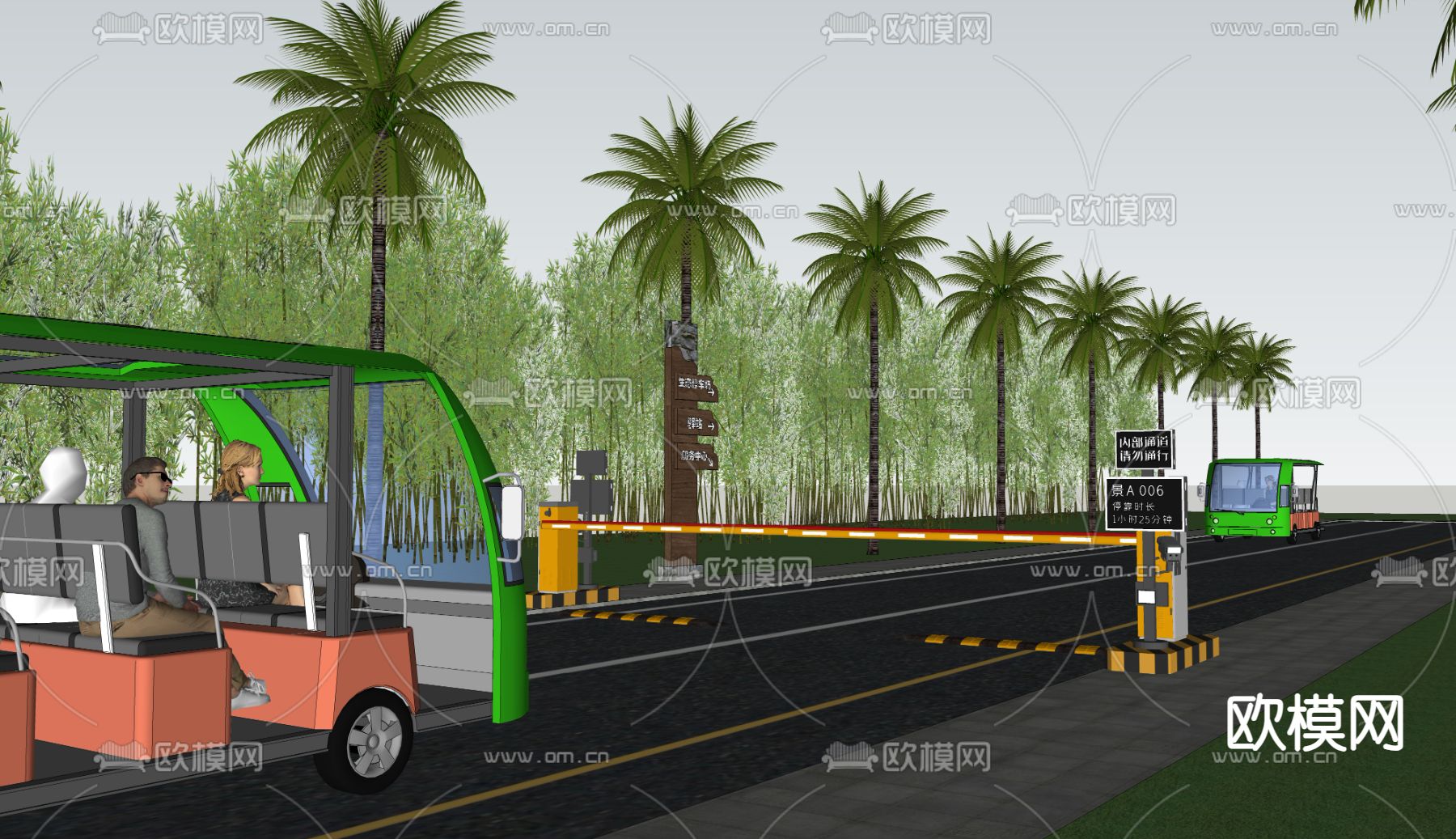 现代景区停车场 出入口 道闸口su模型下载（渲染图1）