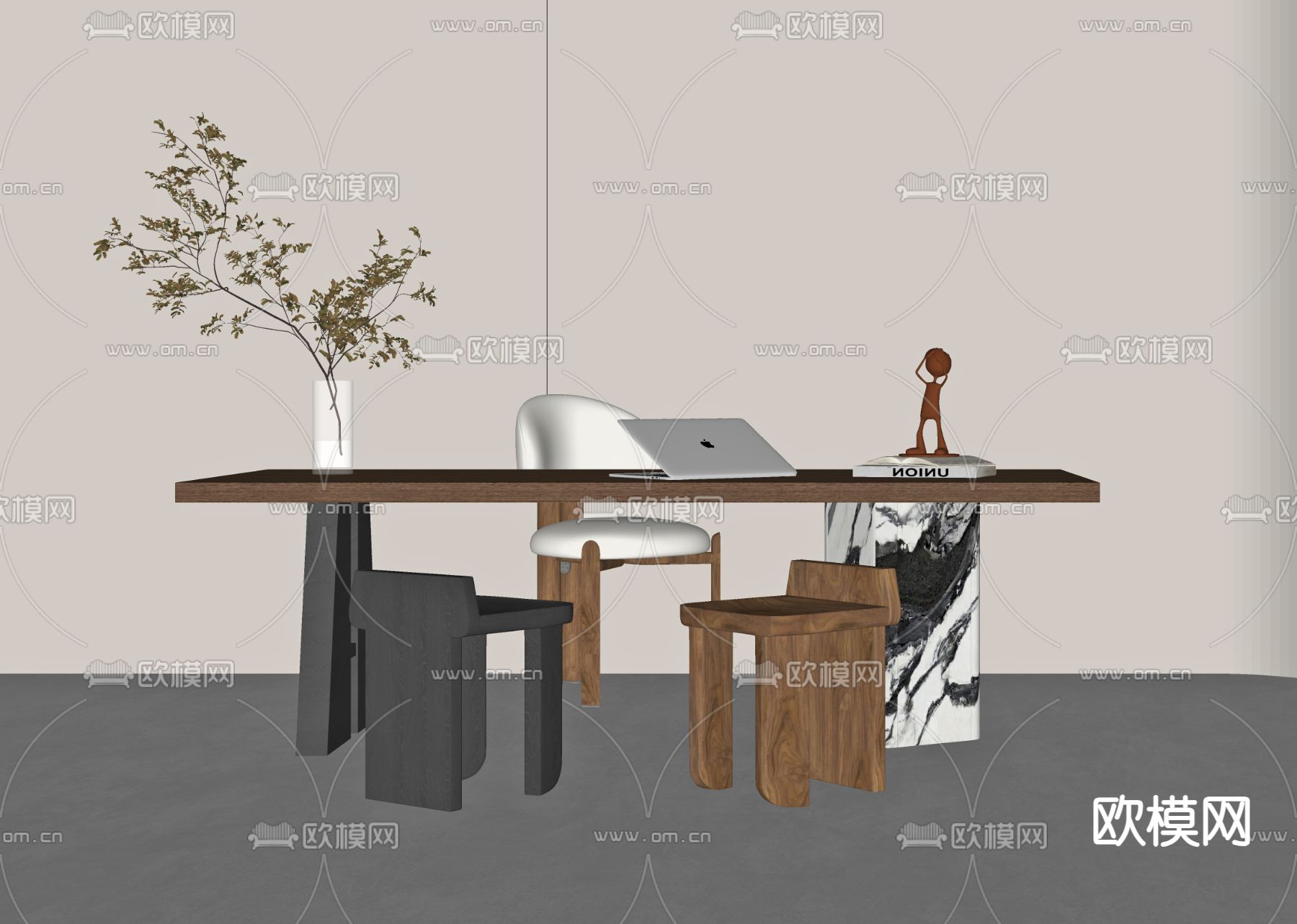 现代书桌椅su模型下载（渲染图1）