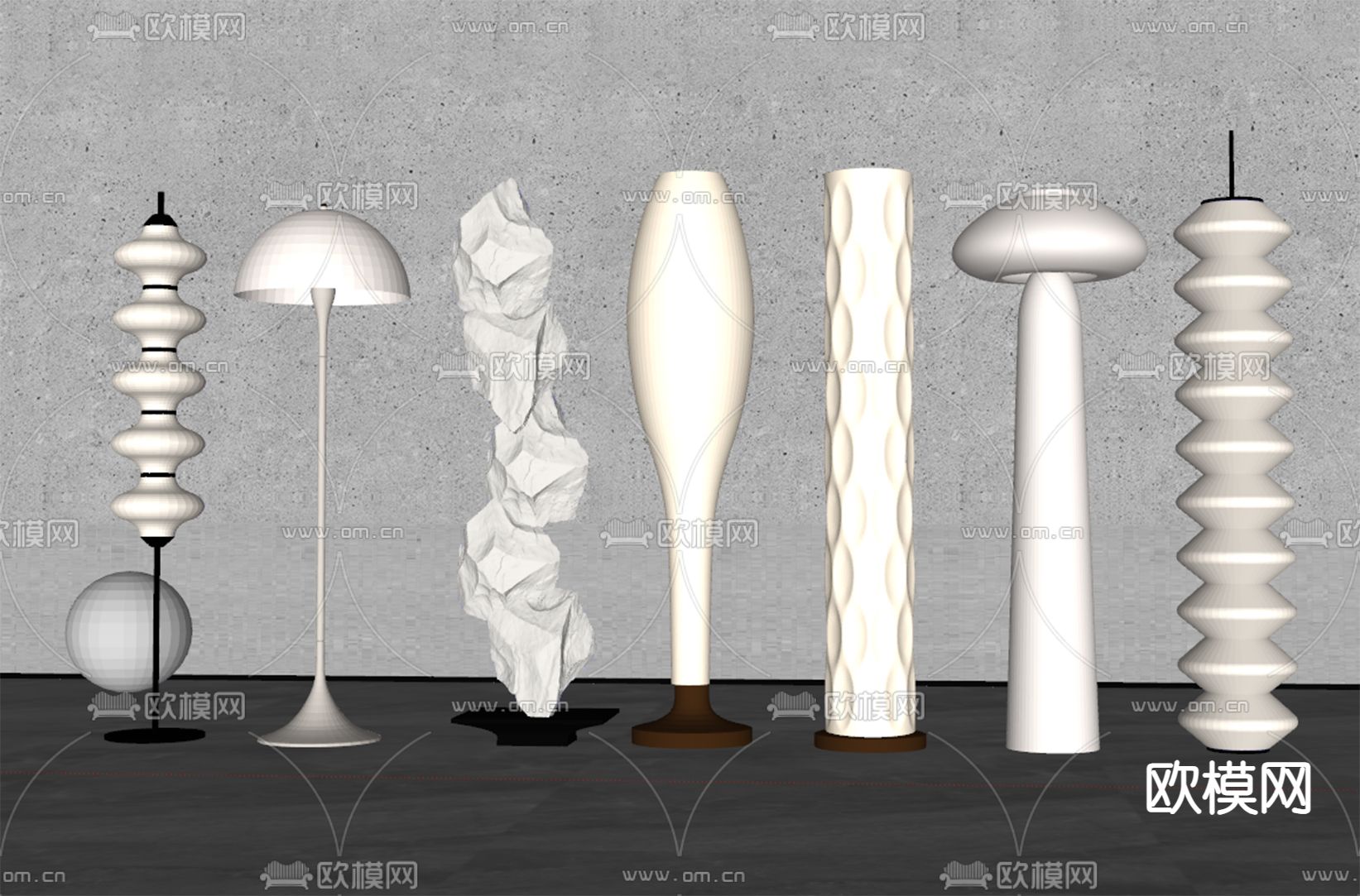 奶油风落地灯su模型下载（渲染图1）
