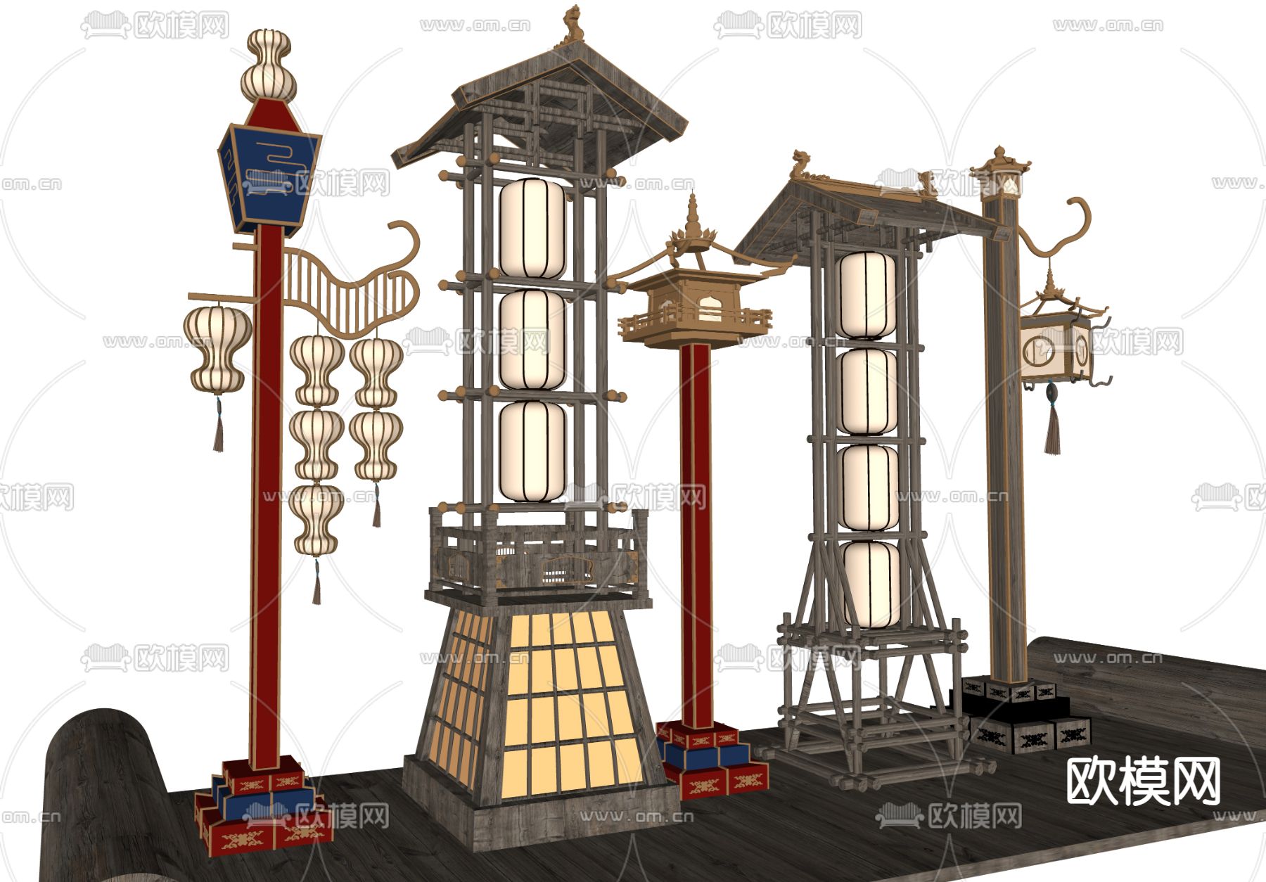 新中式招幌 灯笼架su模型下载（渲染图1）