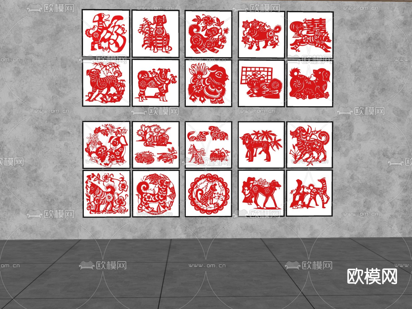 中式剪纸 装饰挂画 墙饰挂件su模型