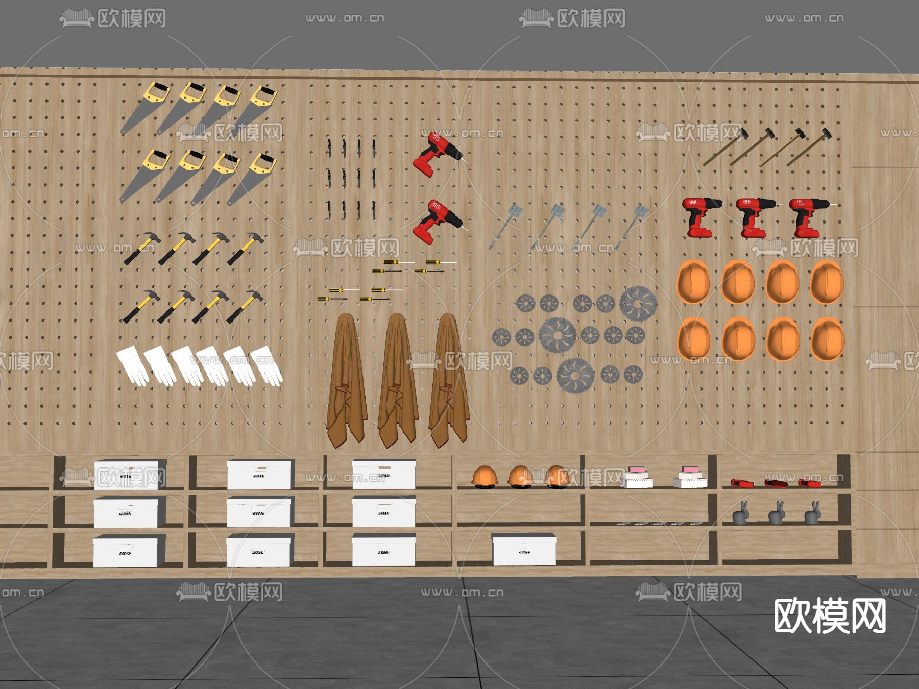 现代工具展示墙 洞洞板su模型