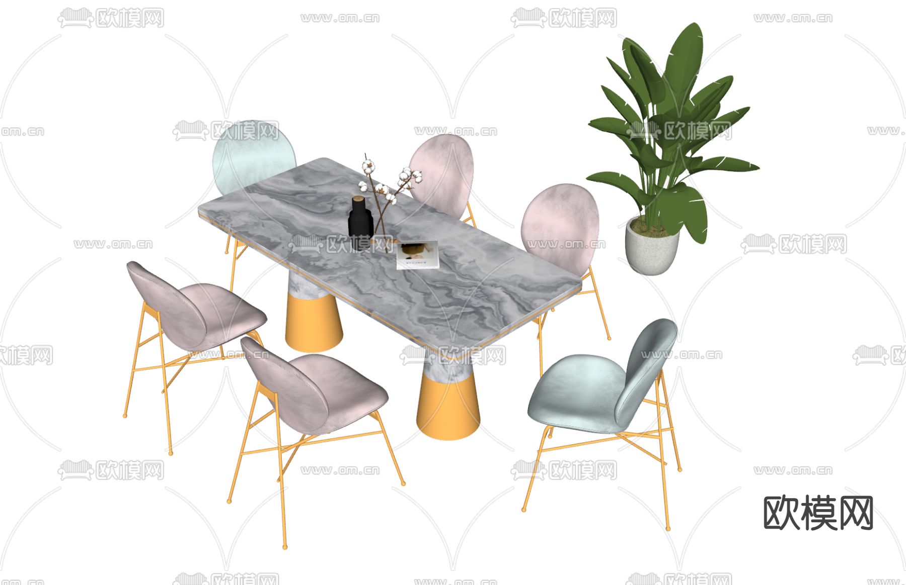 现代餐桌椅su模型下载（渲染图1）