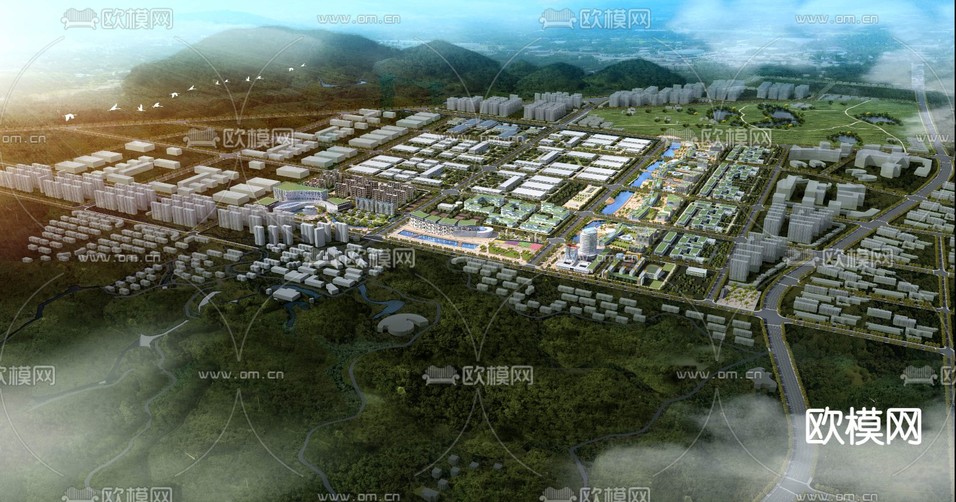 城市规划 商业区鸟瞰3d模型下载