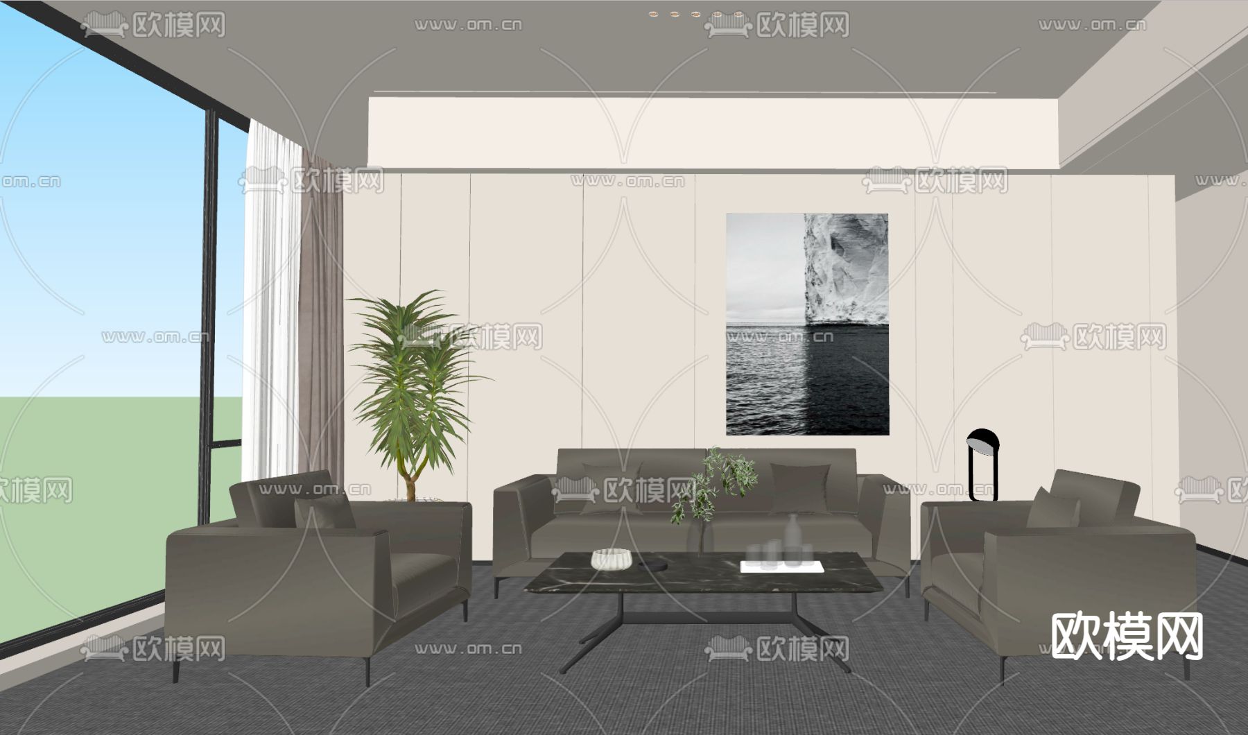 现代组合沙发su模型下载（渲染图1）