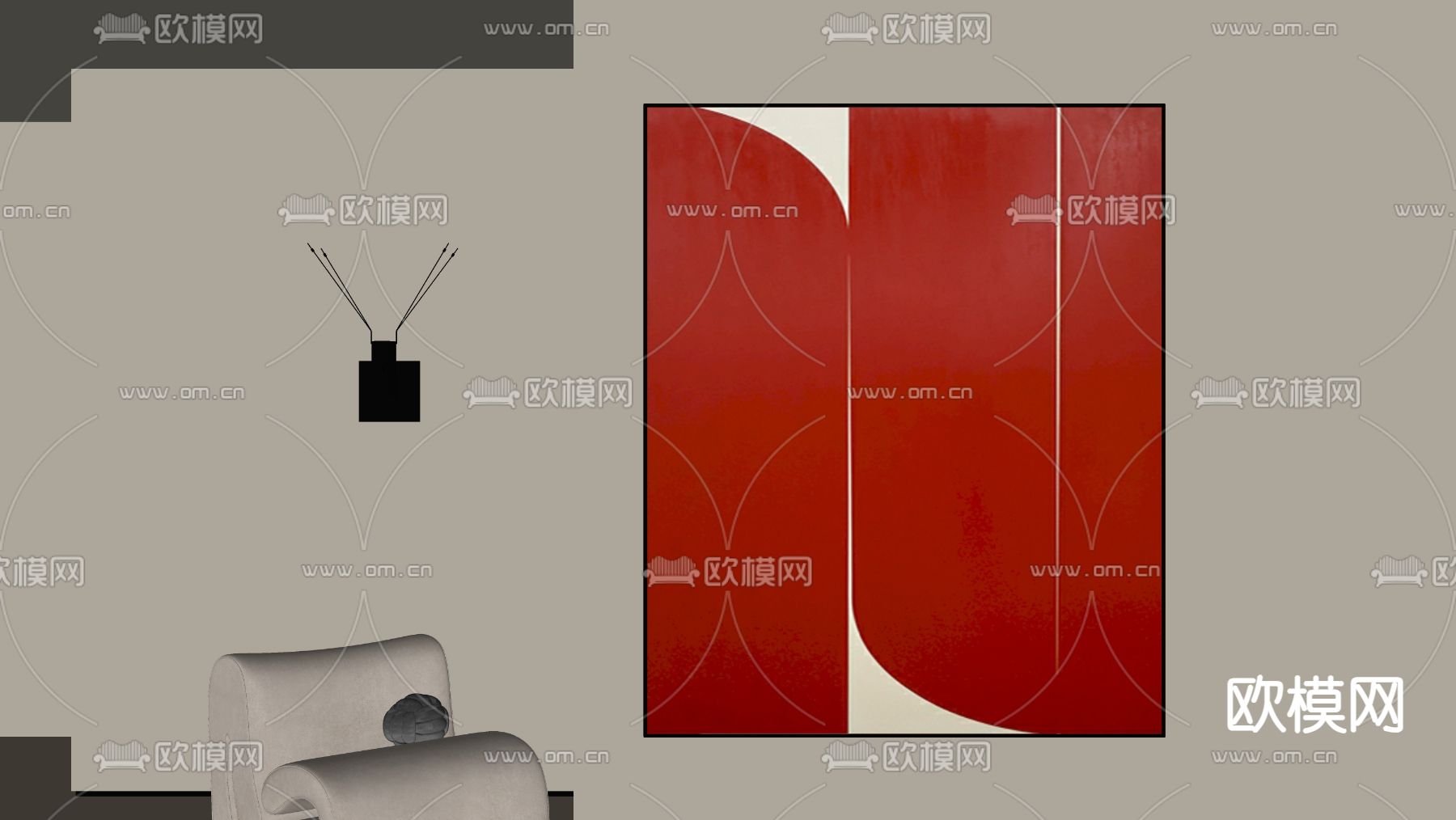 新中式装饰画su模型下载（渲染图1）