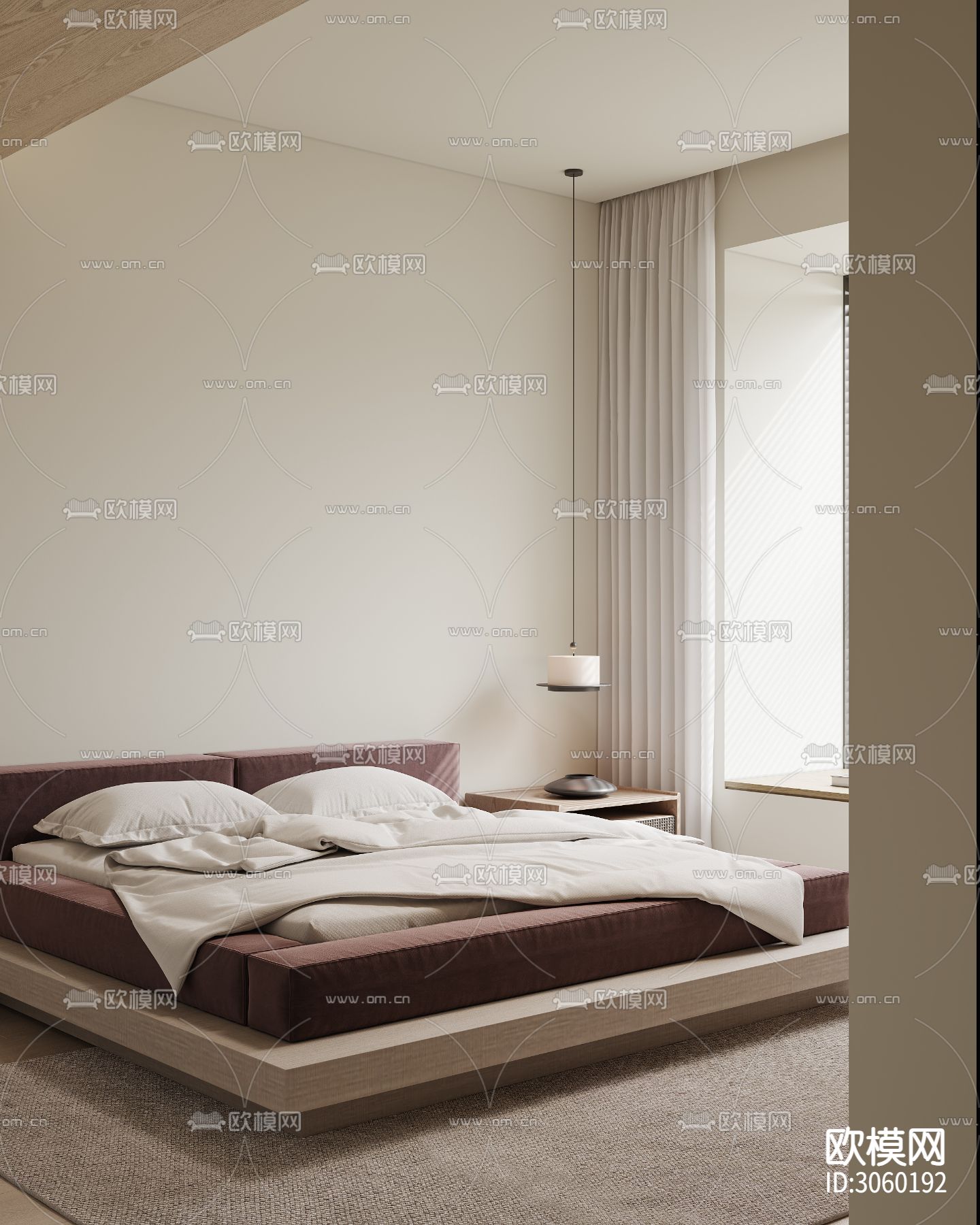 现代卧室 主卧 中古风主人房效果图下载（渲染图3）