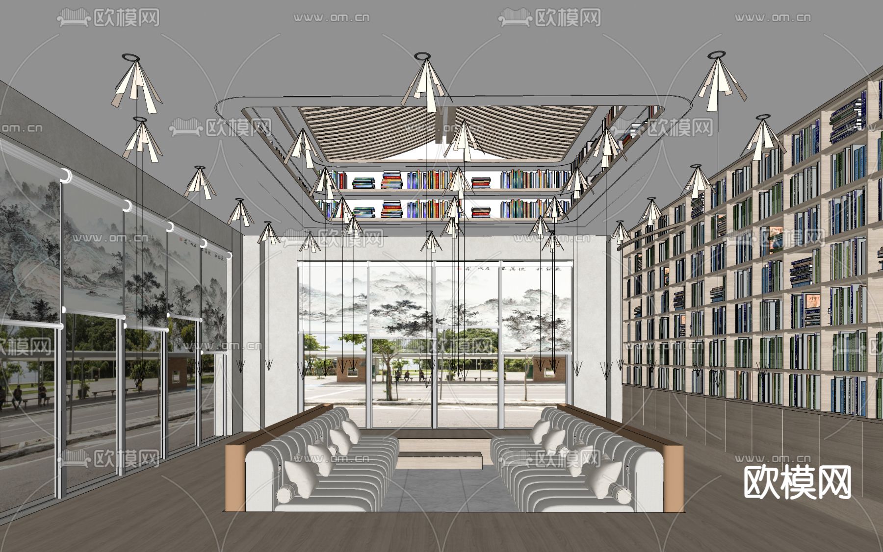 现代图书馆 阅读区su模型下载（渲染图1）
