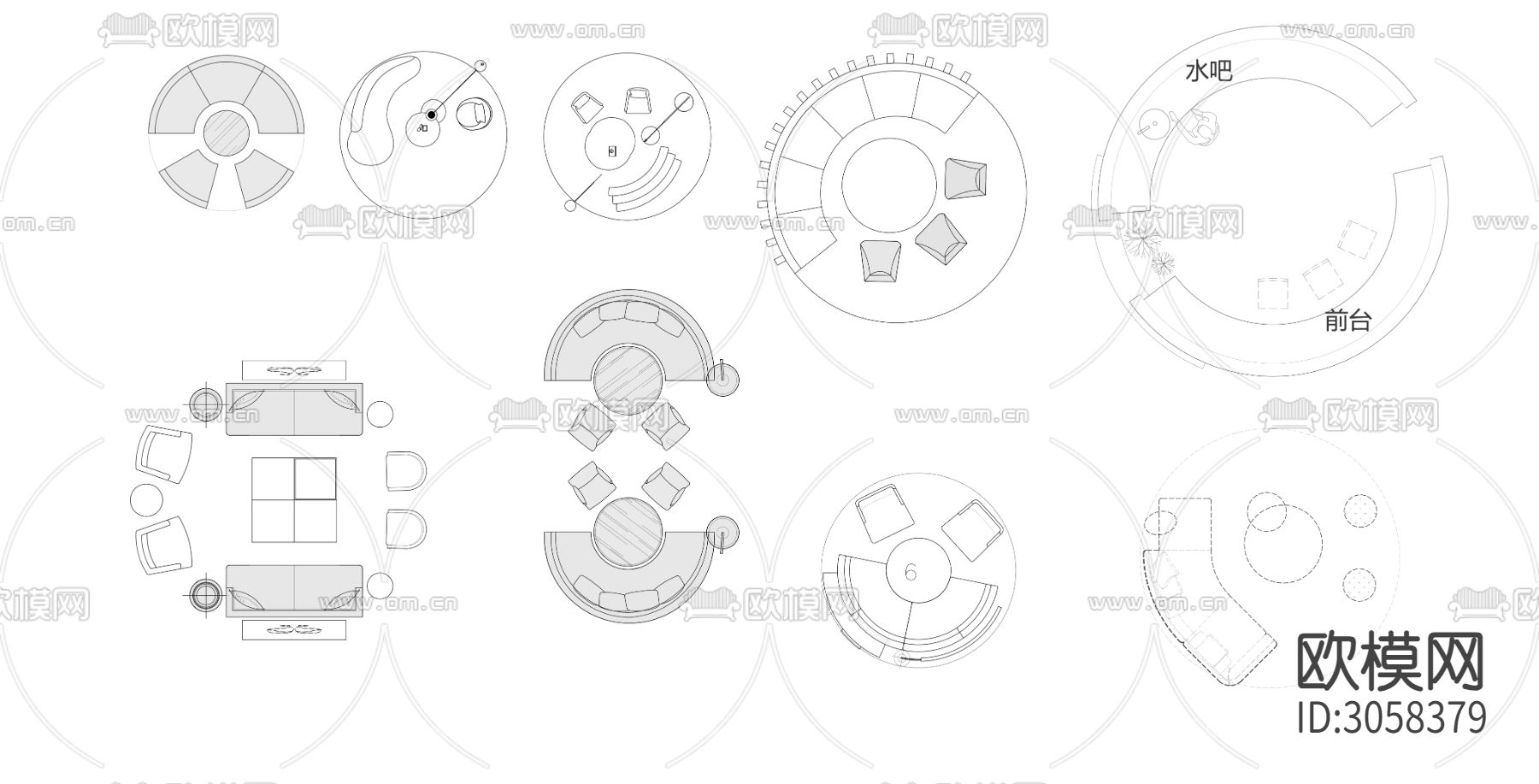 圆形沙发洽谈区沙发cad图库下载（渲染图2）