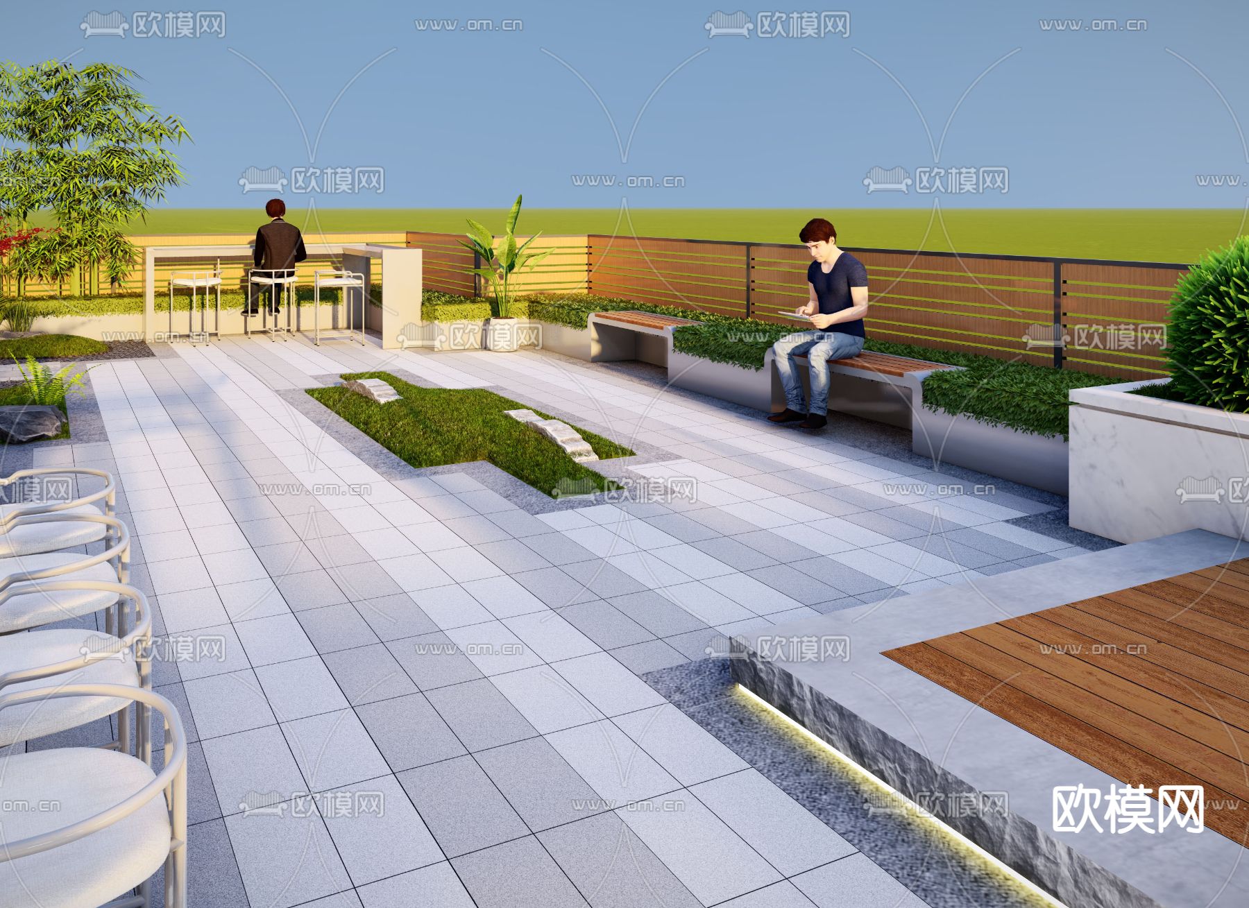 日式屋顶花园 露台景观su模型下载（渲染图3）