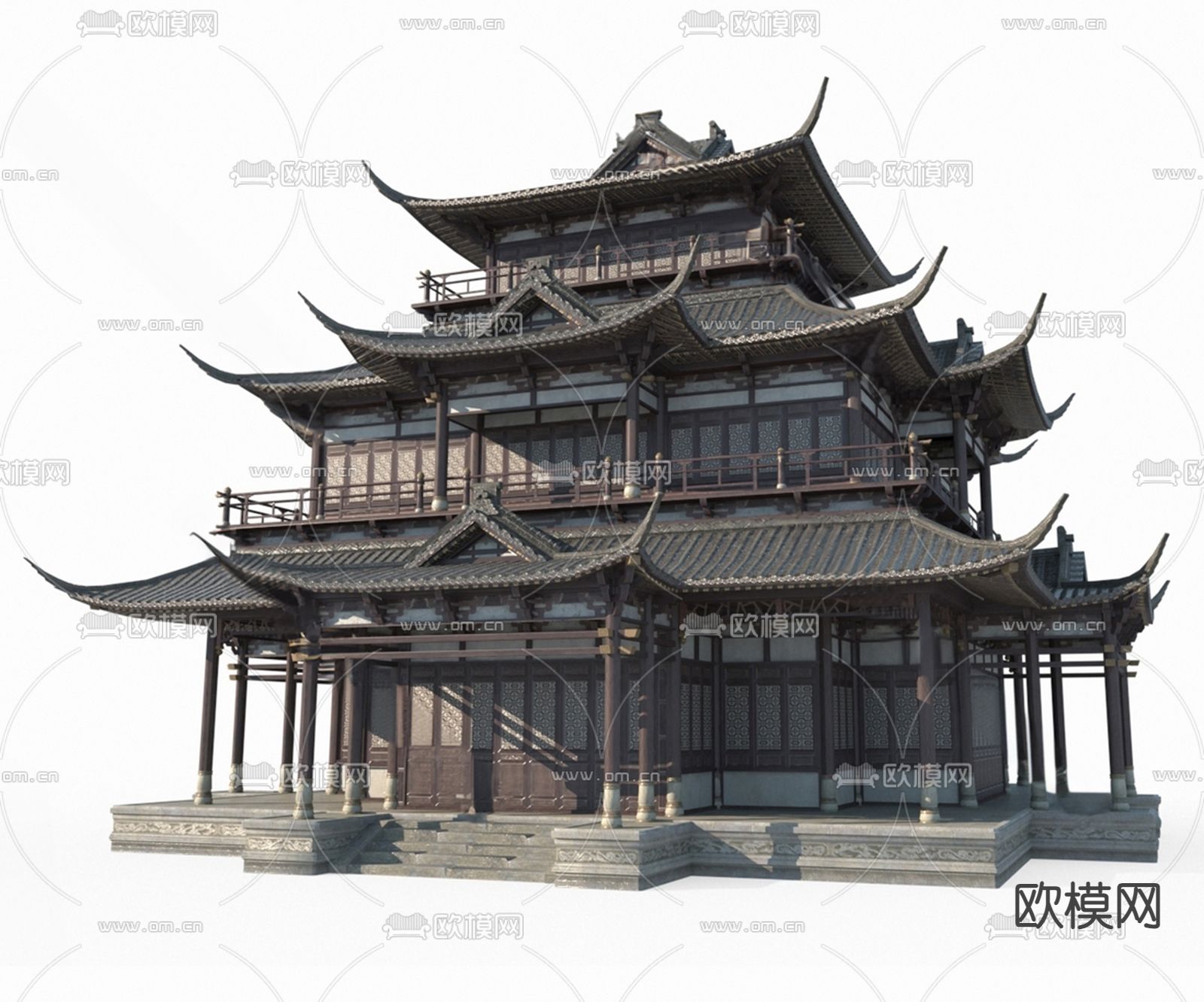 古建筑宫殿阁楼su模型下载（渲染图2）