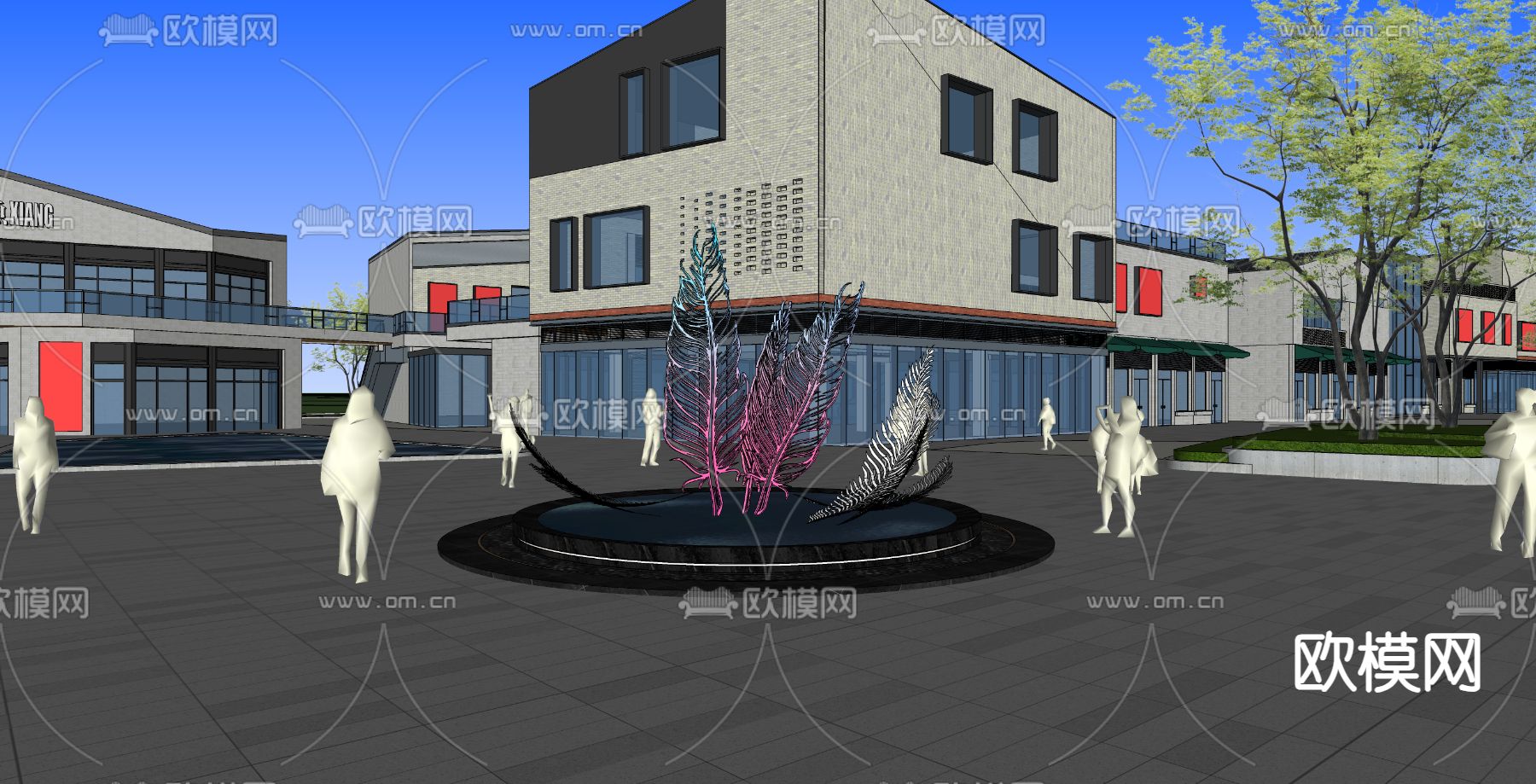 现代商业街 水景 羽毛雕塑小品su模型下载（渲染图1）
