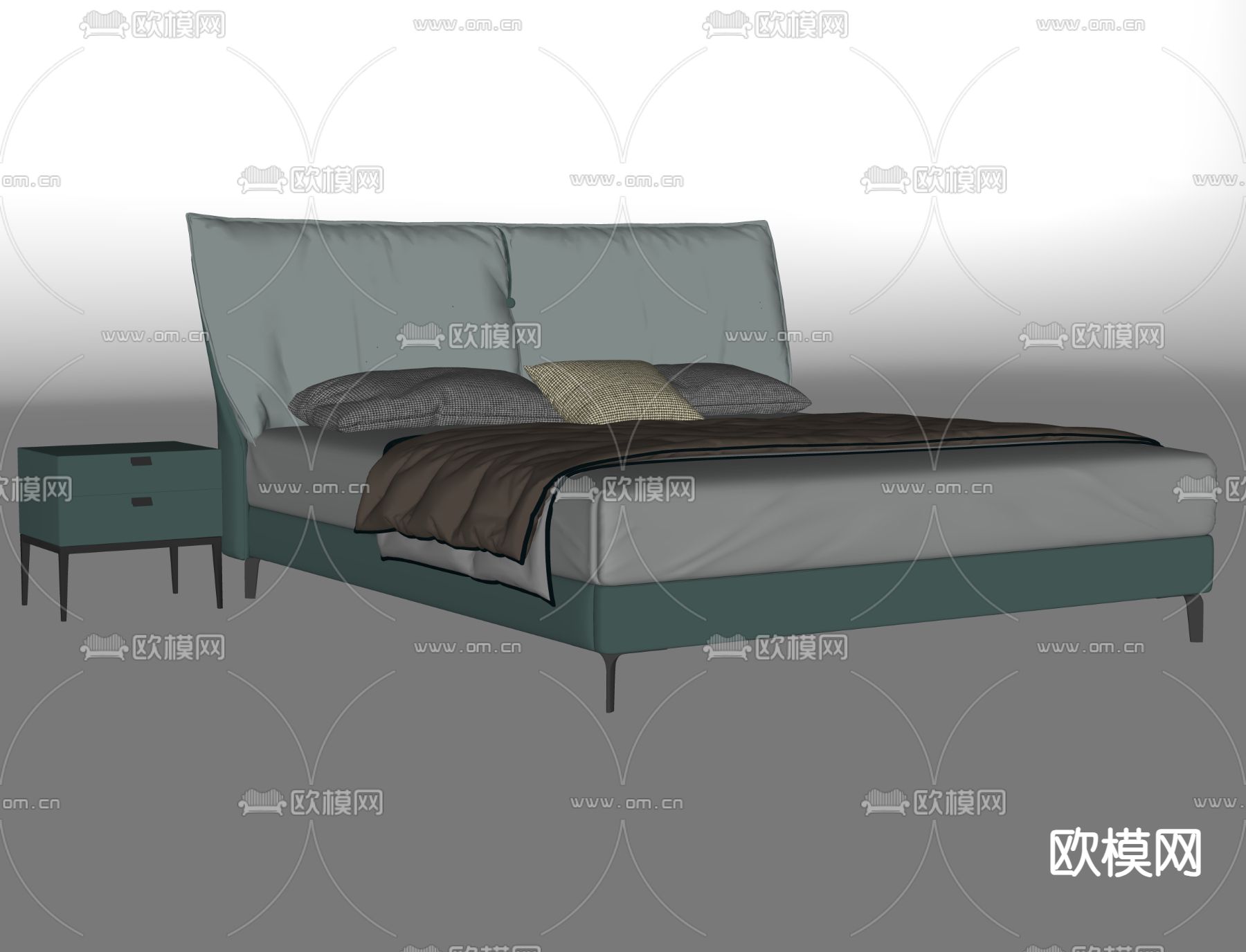 现代单人床su模型下载（渲染图1）
