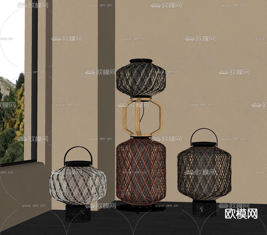 侘寂风落地灯 竹编落地灯su模型下载_ID15085603_sketchup模型下载-欧模网