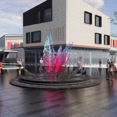  现代商业街 水景 羽毛雕塑小品su模型 