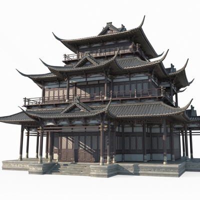  古建筑宫殿阁楼su模型 