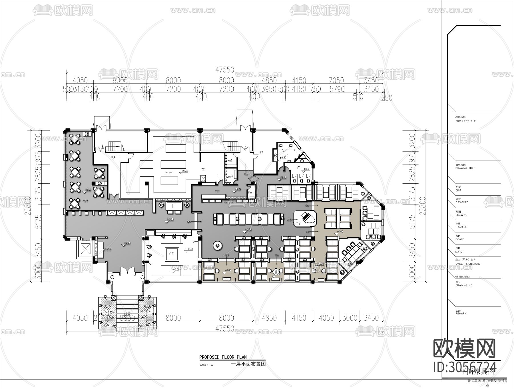 3000㎡三层酒楼cad平面图下载（渲染图1）