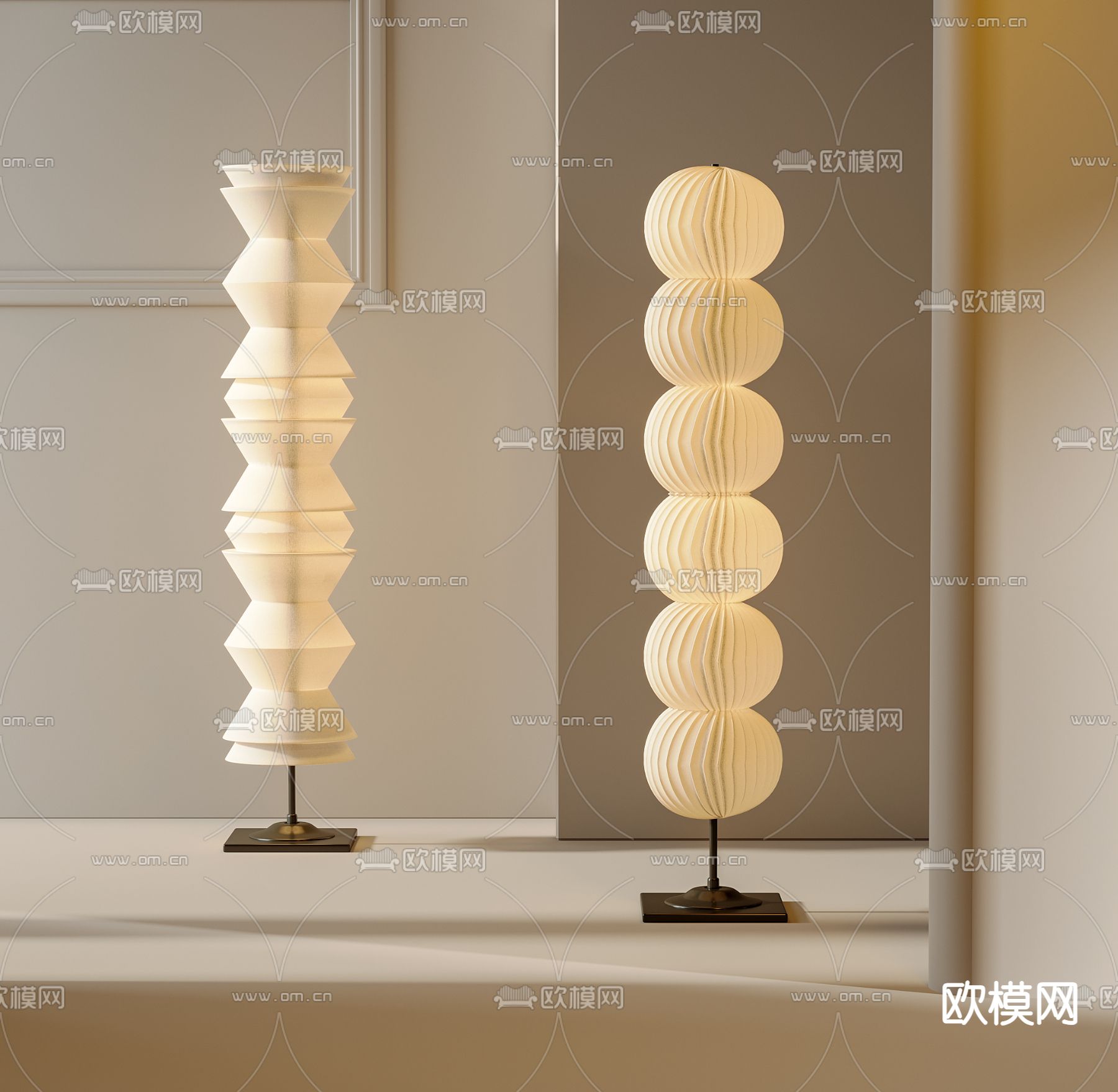 奶油风落地灯3d模型下载