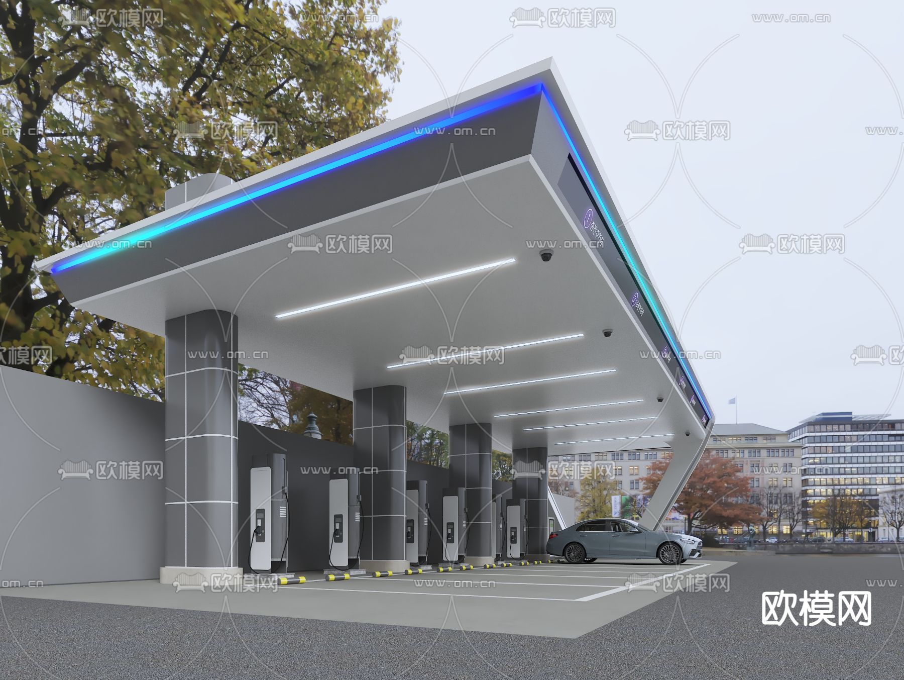 新能源充电站 户外停车场3d模型下载（渲染图2）