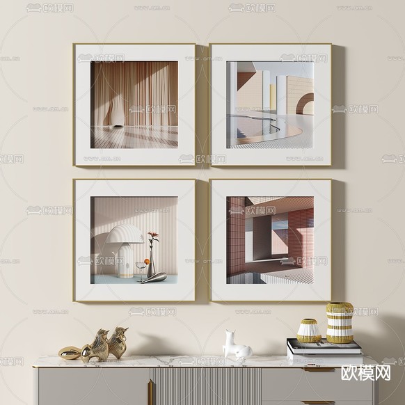简约画 装饰画 组合画3d模型下载