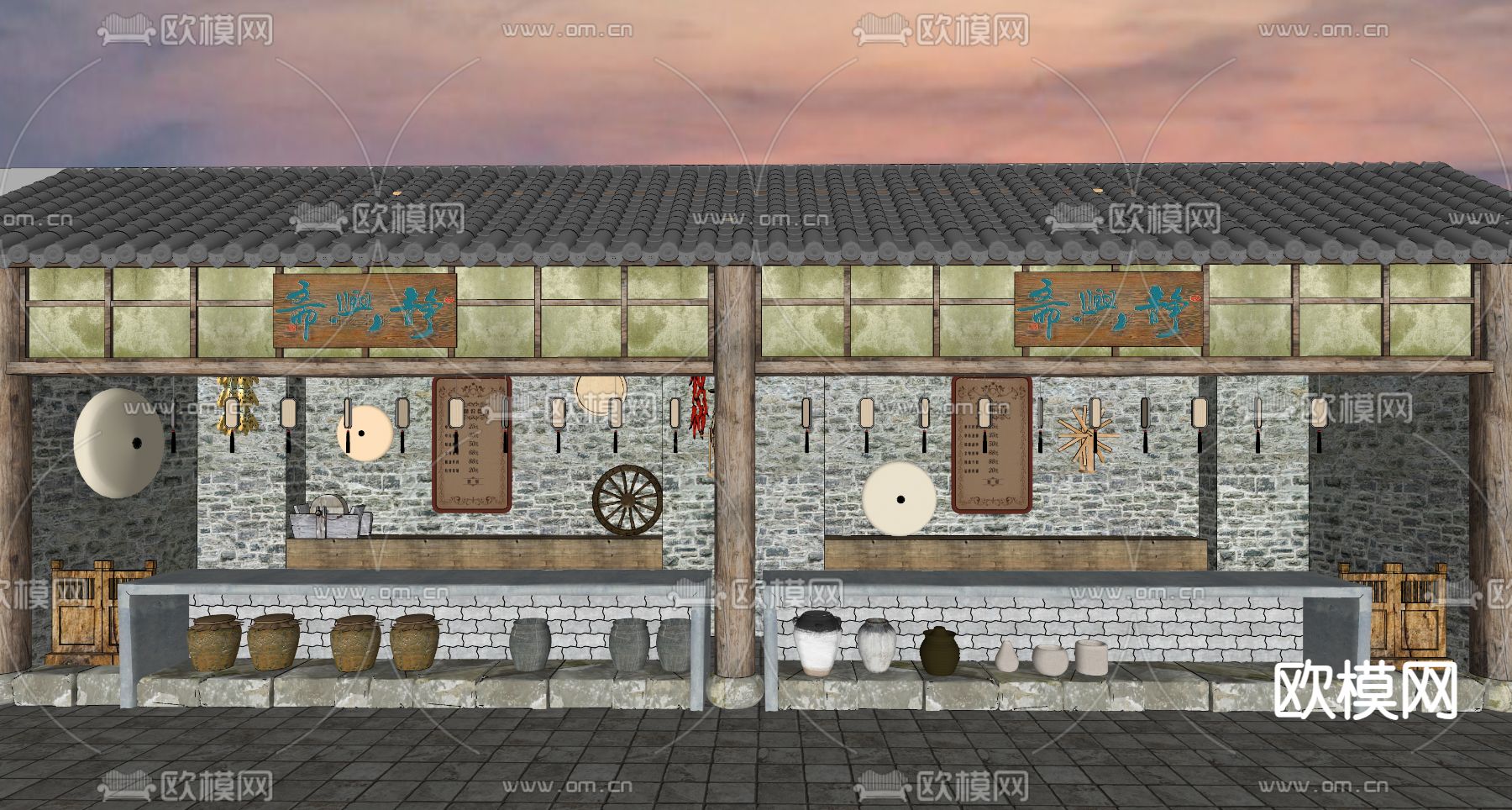 中式商铺su模型下载（渲染图1）
