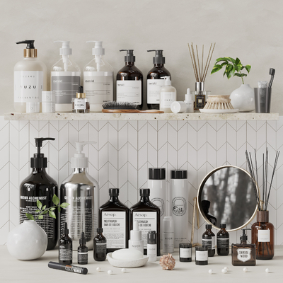  现代洗浴用品 沐浴露 香薰su模型 