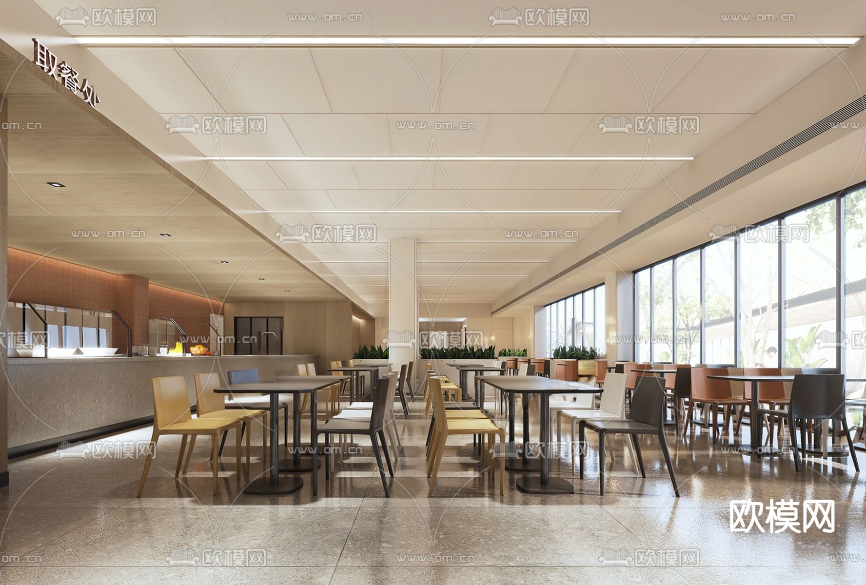 现代食堂餐厅su模型下载（渲染图2）
