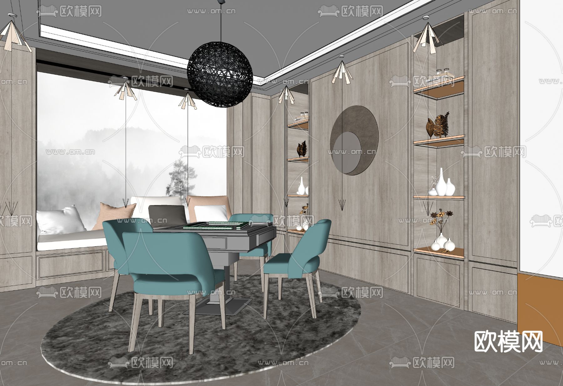 现代棋牌室 棋牌桌su模型下载（渲染图1）