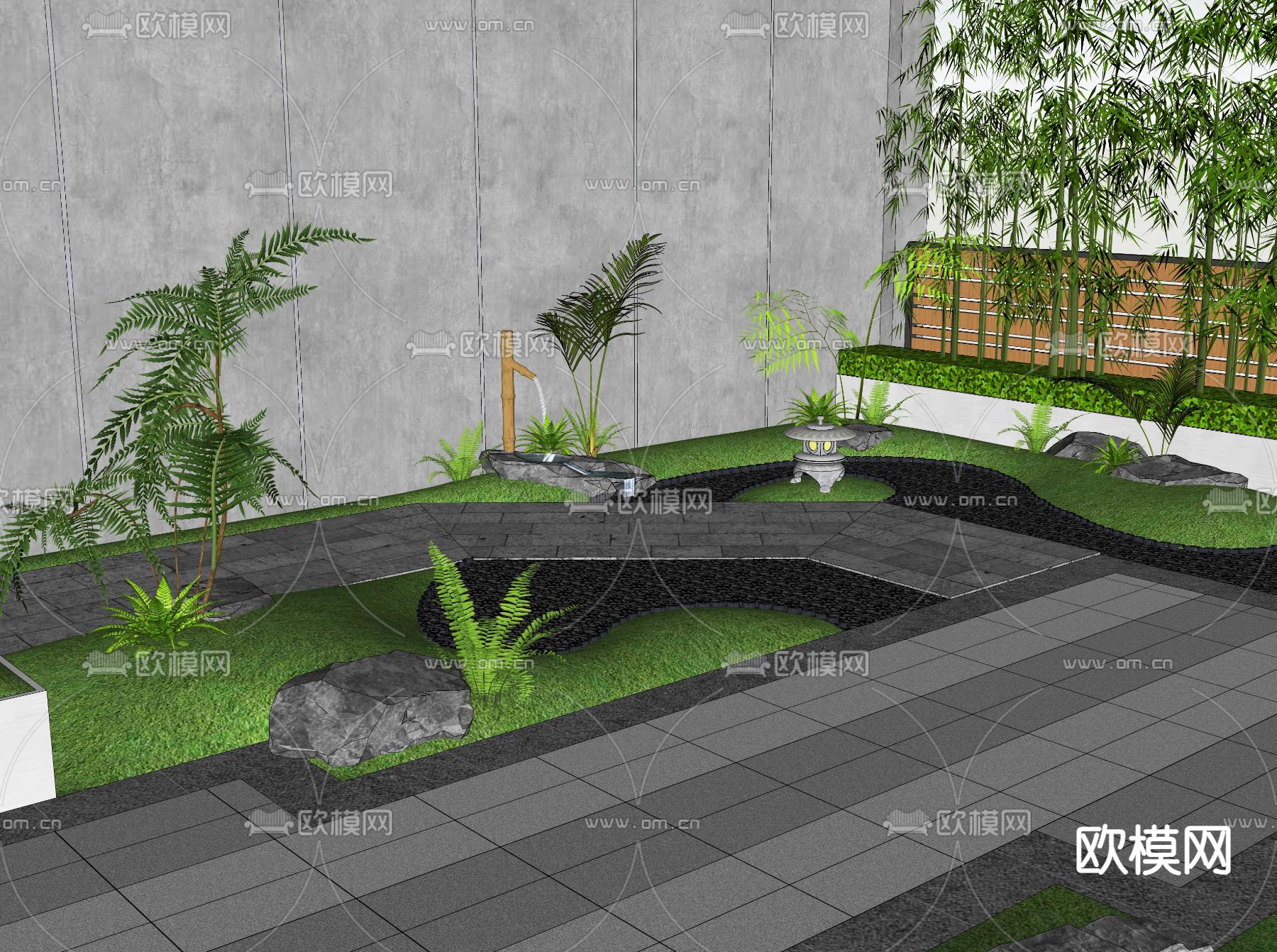日式屋顶花园 露台景观su模型下载（渲染图1）