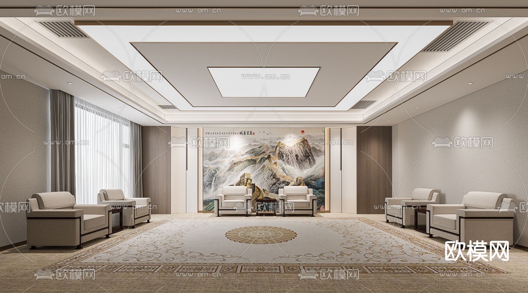 新中式贵宾室 接待室 会客厅3d模型下载