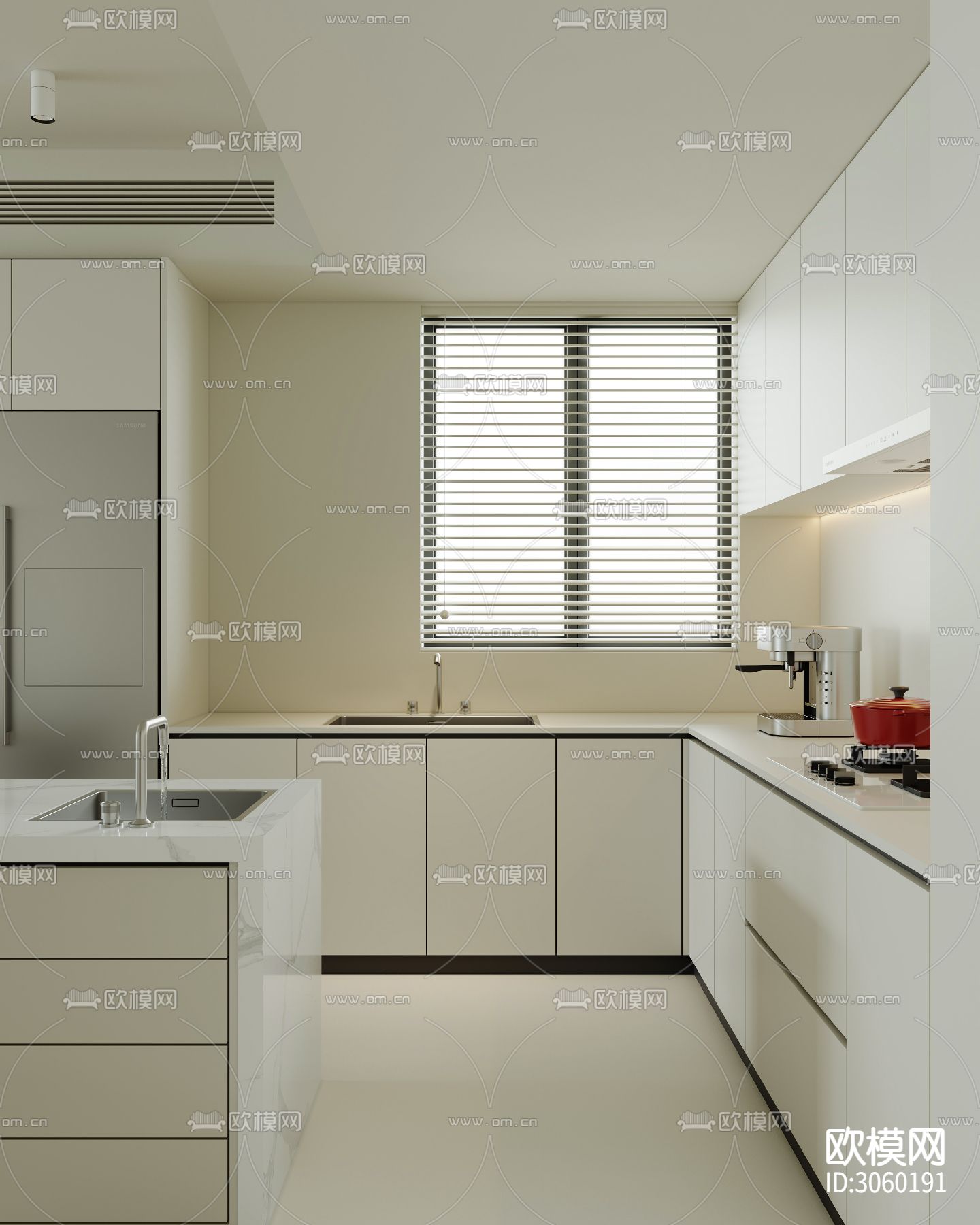 现代极简客餐厅 厨房效果图下载（渲染图6）