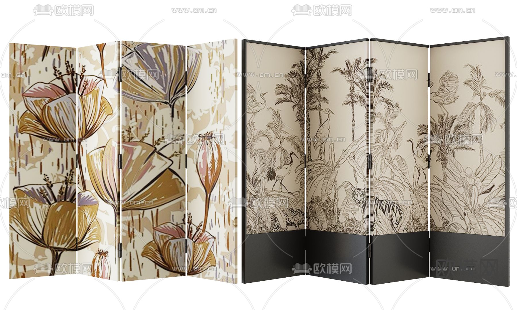 中古风屏风 壁画隔断3d模型下载