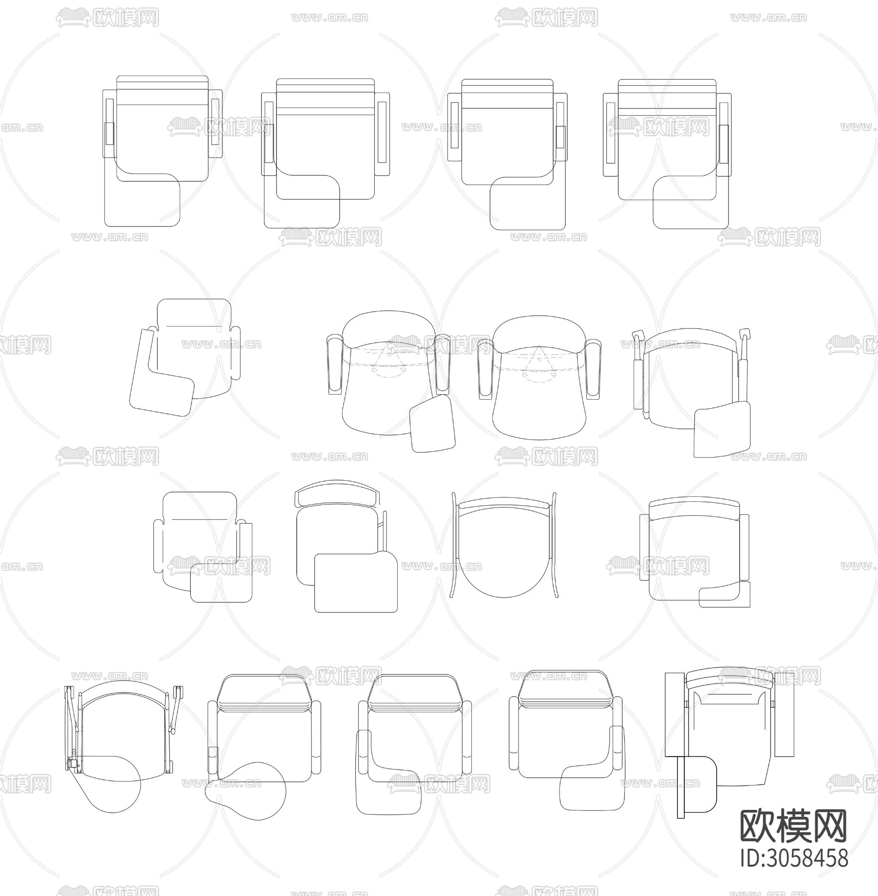 培训椅子会议室椅礼堂椅cad图库下载（渲染图2）