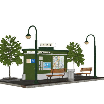  路灯 户外长椅su模型 