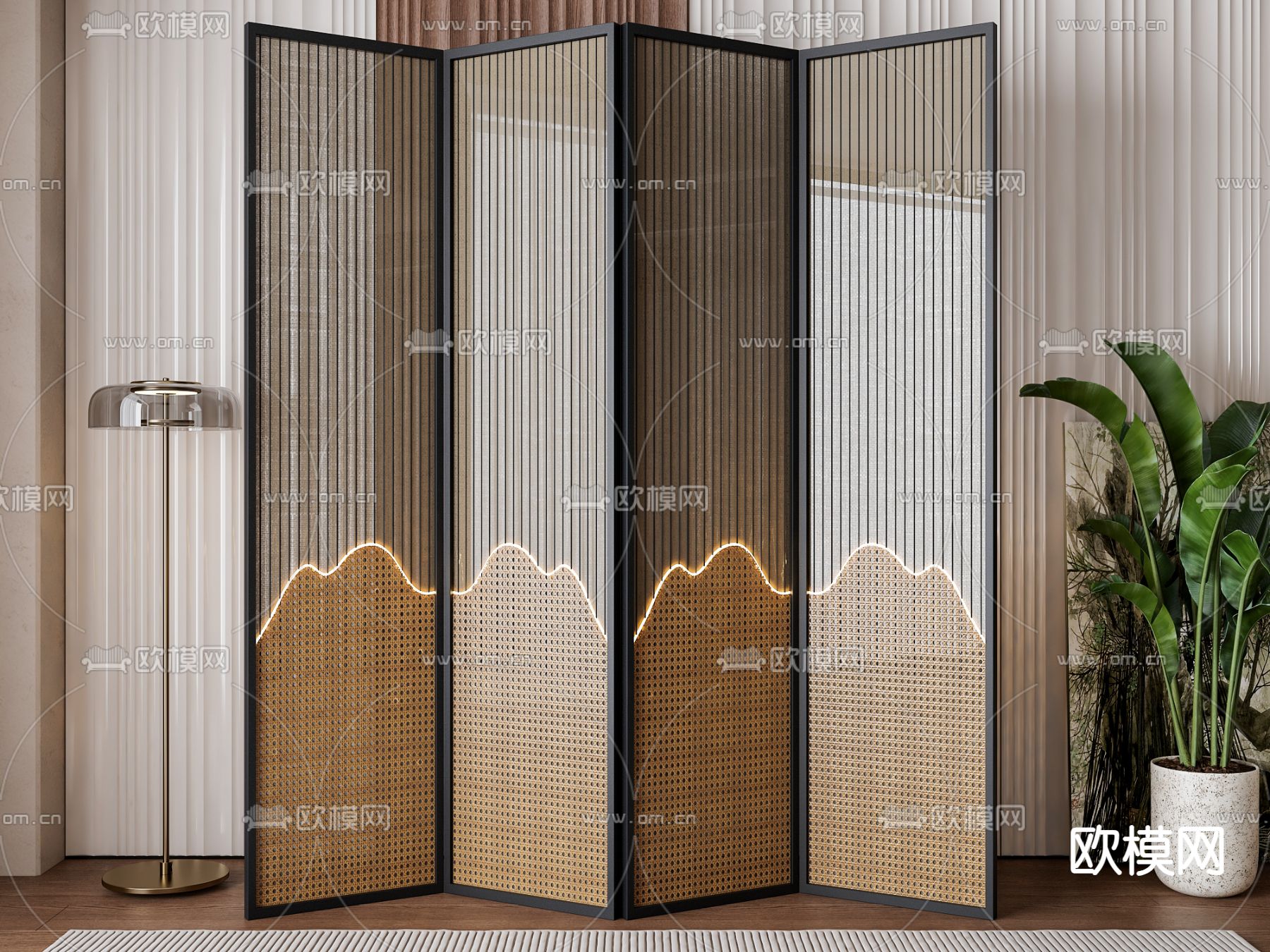 新中式屏风 隔断3d模型下载