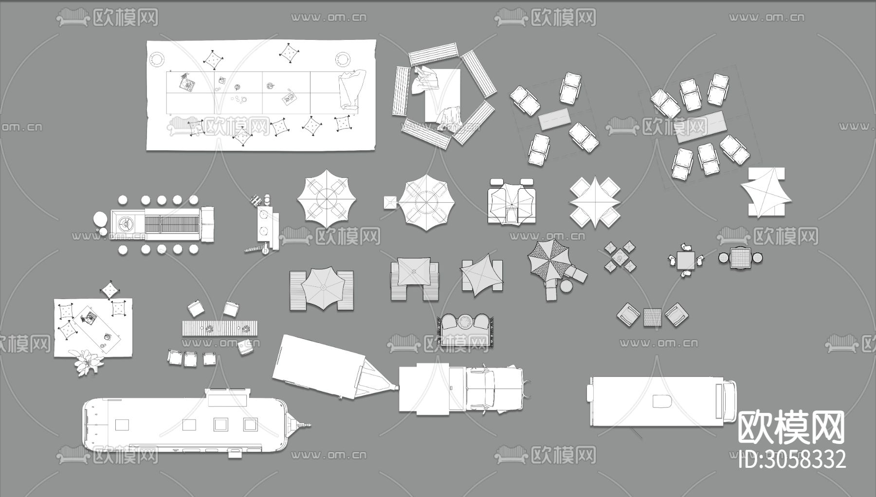 露营房车帐篷桌椅 烧烤休闲户外椅cad图库下载（渲染图1）