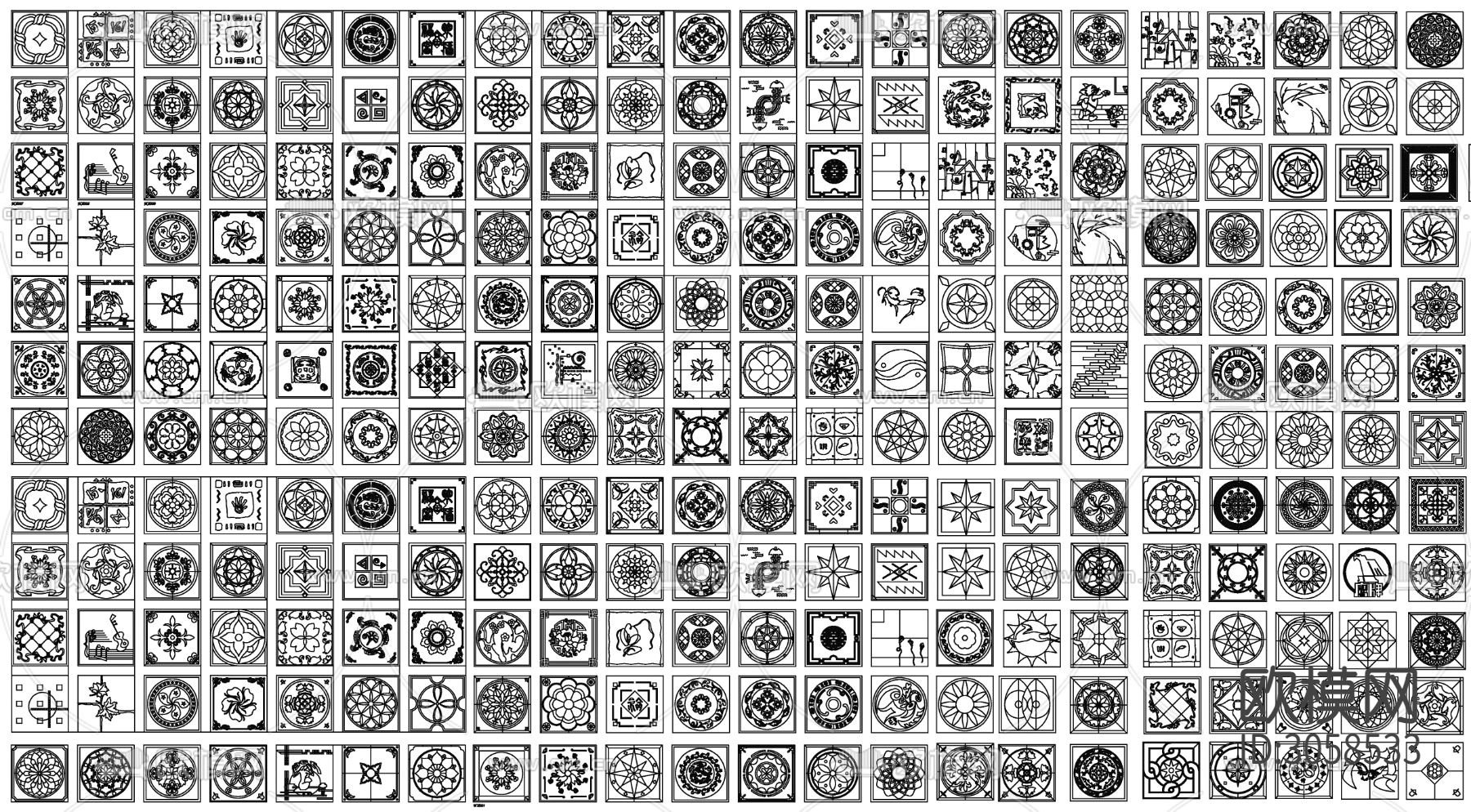 地面cad 拼花素材 地面 拼花 地面拼花 石材地面 石材拼cad图库下载（渲染图1）