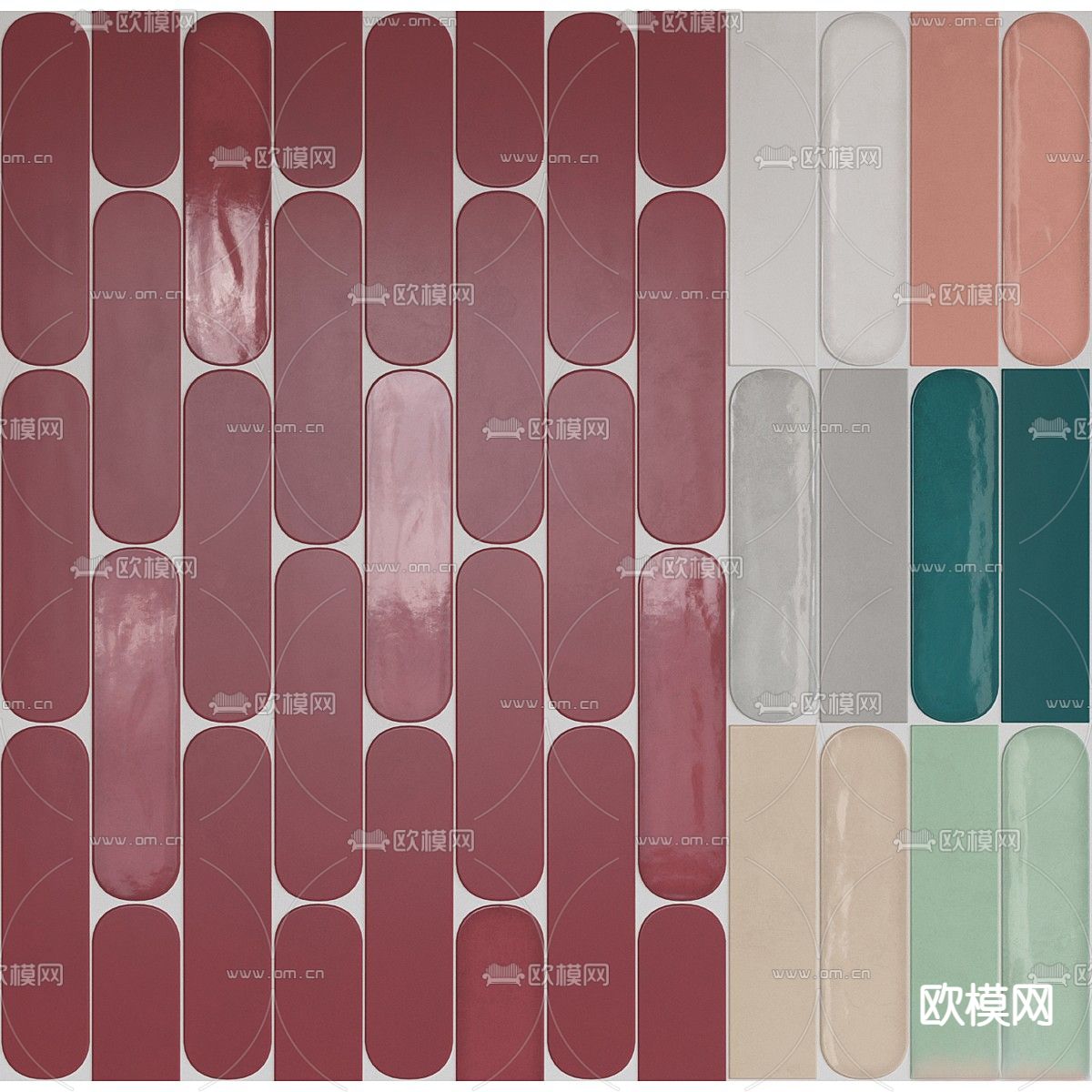 拼花瓷砖 墙砖 彩色墙面3d模型下载（渲染图1）