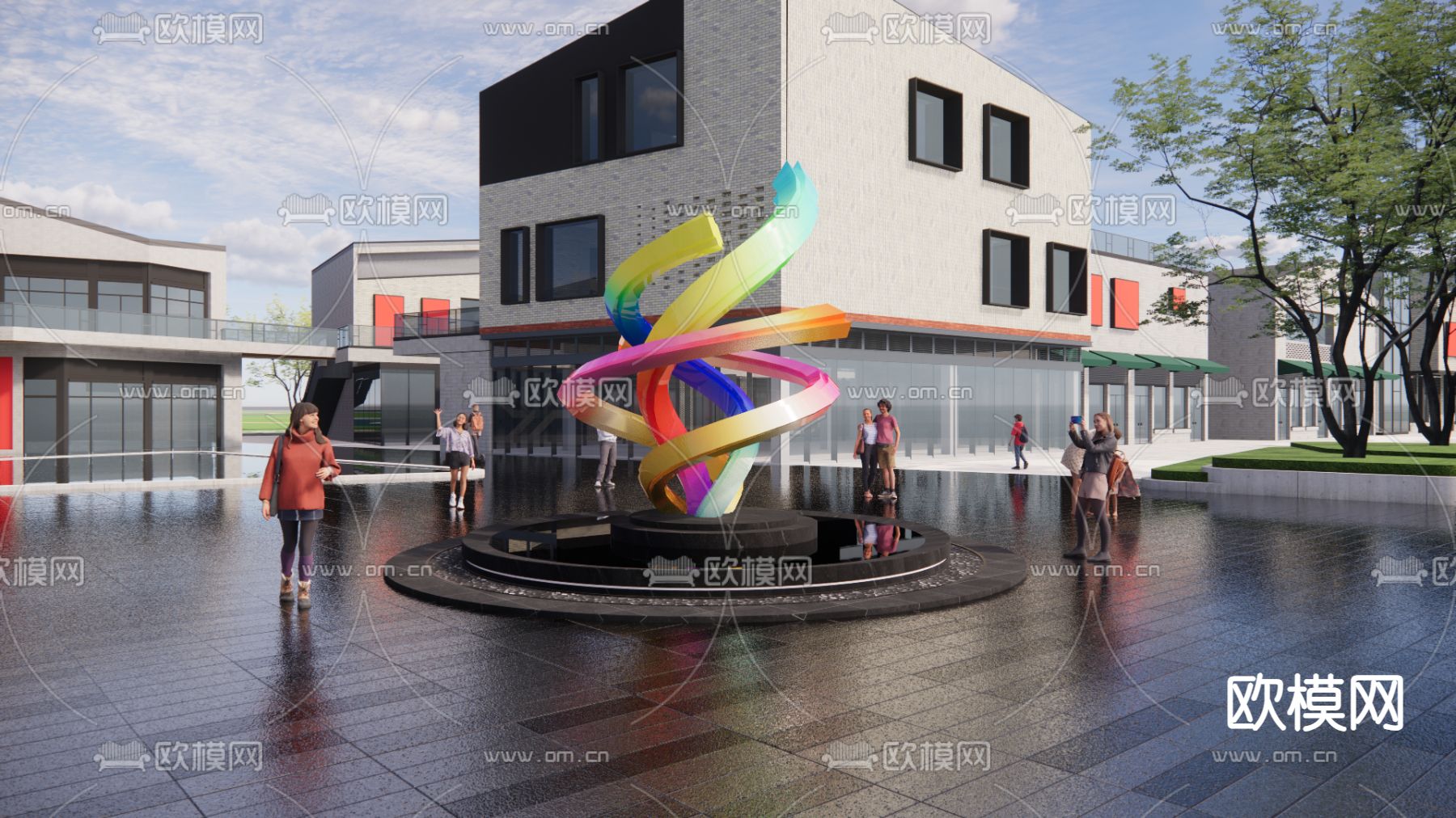 现代商业街 水景雕塑小品su模型下载（渲染图2）