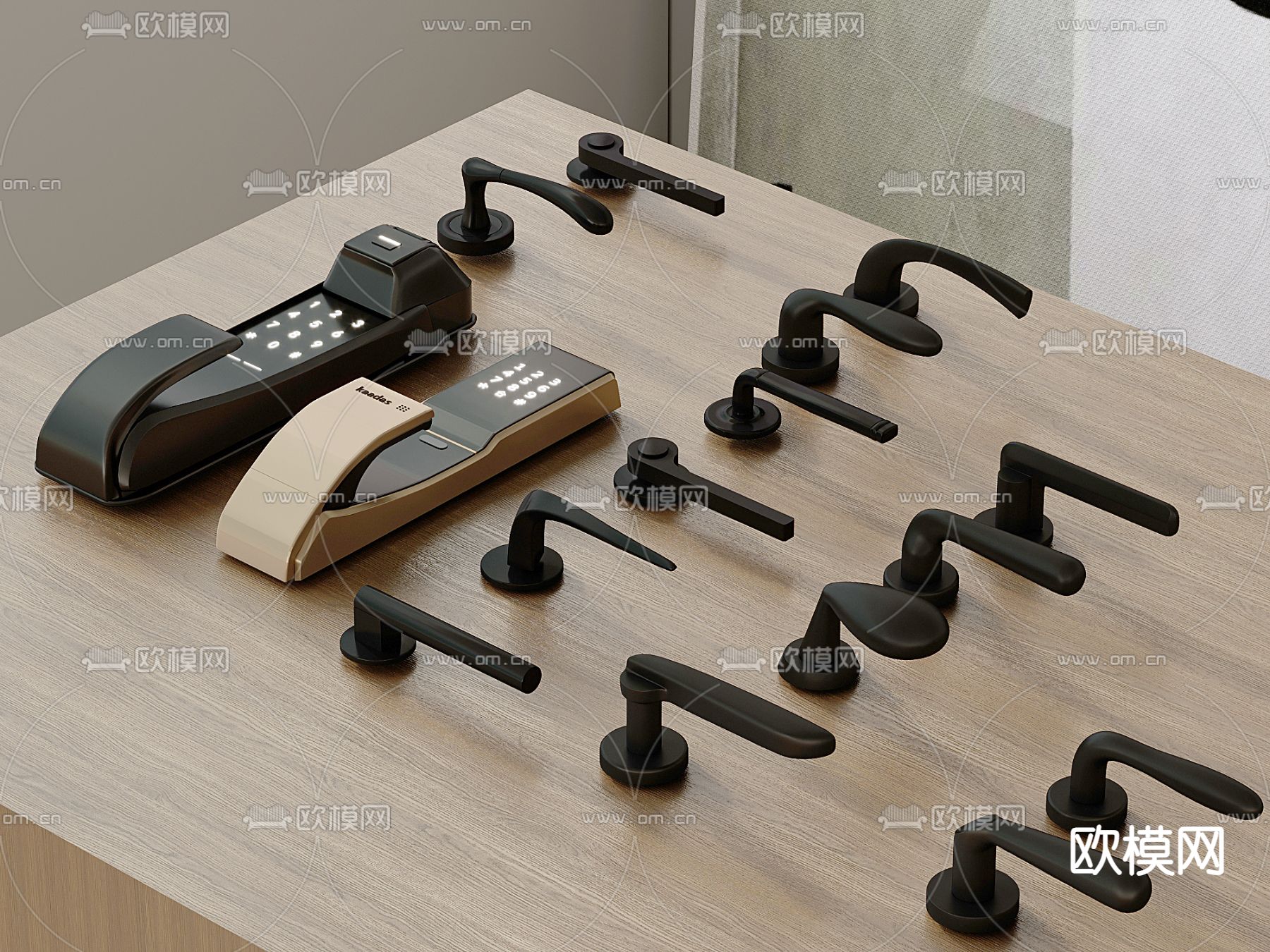 现代智能门锁 指纹锁 密码锁su模型下载（渲染图2）