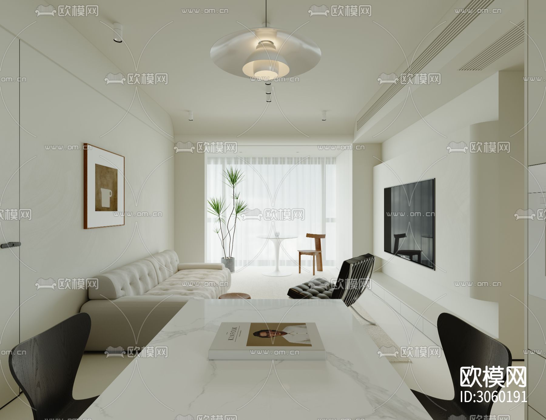 现代极简客餐厅 厨房效果图下载（渲染图3）