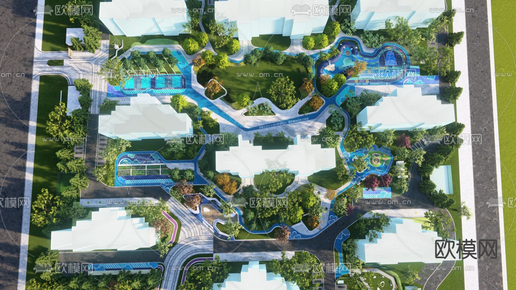 现代小区景观su模型下载（渲染图4）
