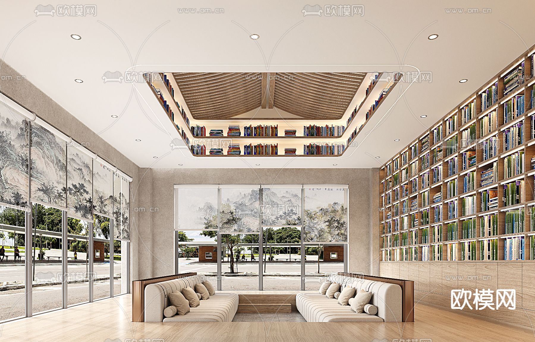 现代图书馆 阅读区su模型下载（渲染图2）