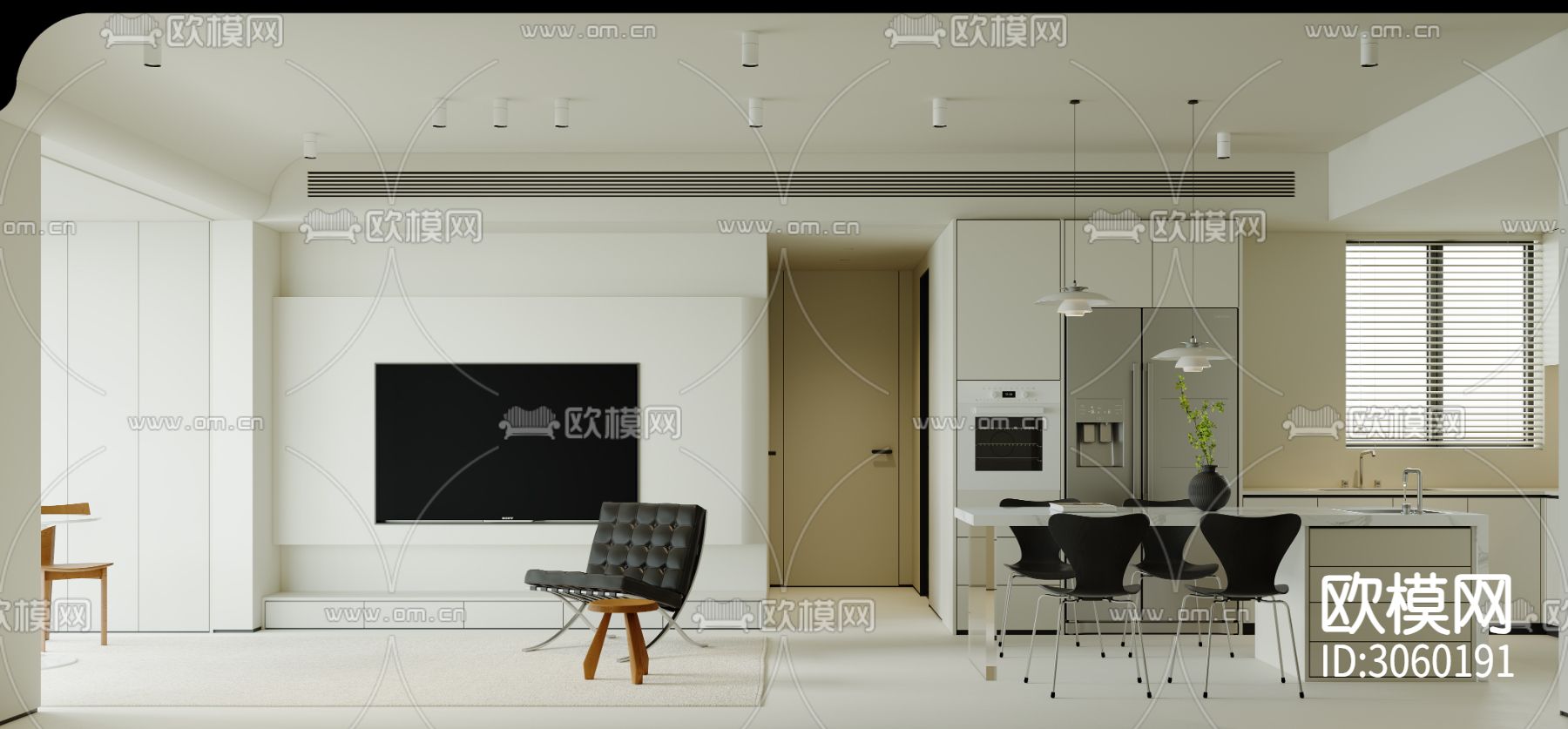 现代极简客餐厅 厨房效果图下载（渲染图8）