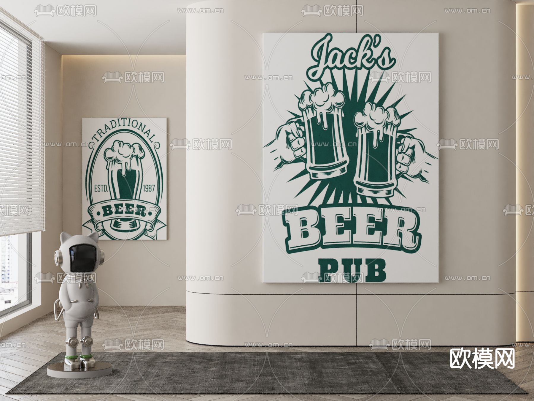 美式装饰画su模型下载（渲染图2）