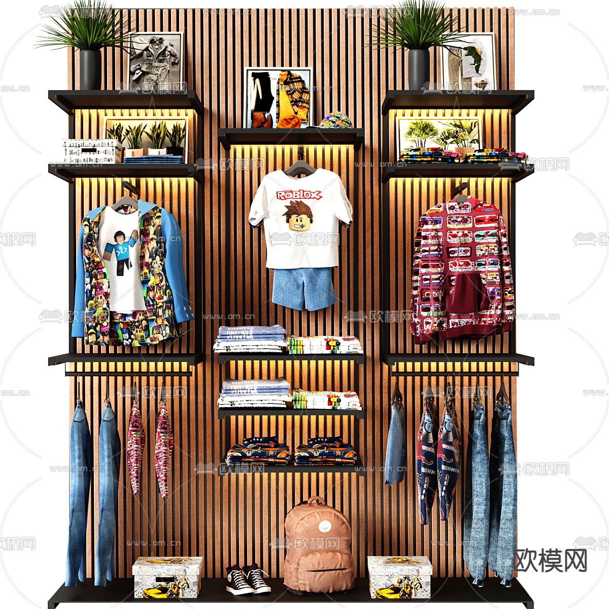 童装货架 挂衣墙3d模型下载