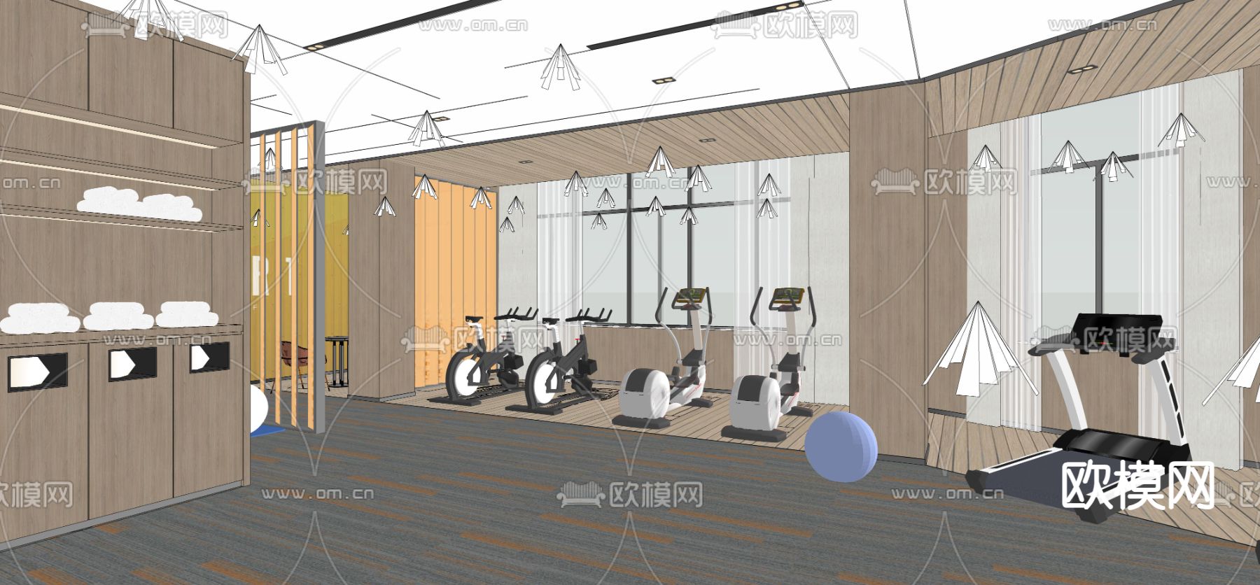 酒店员工健身房su模型下载（渲染图1）